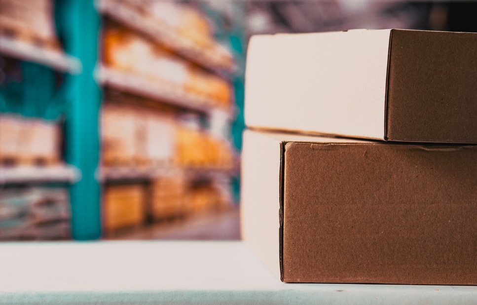 parcels on the table in the warehouse